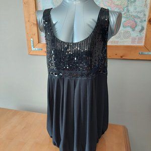 A.D. ORIGINAL Women's black sleeveless tank top dressy sequins pleated Med